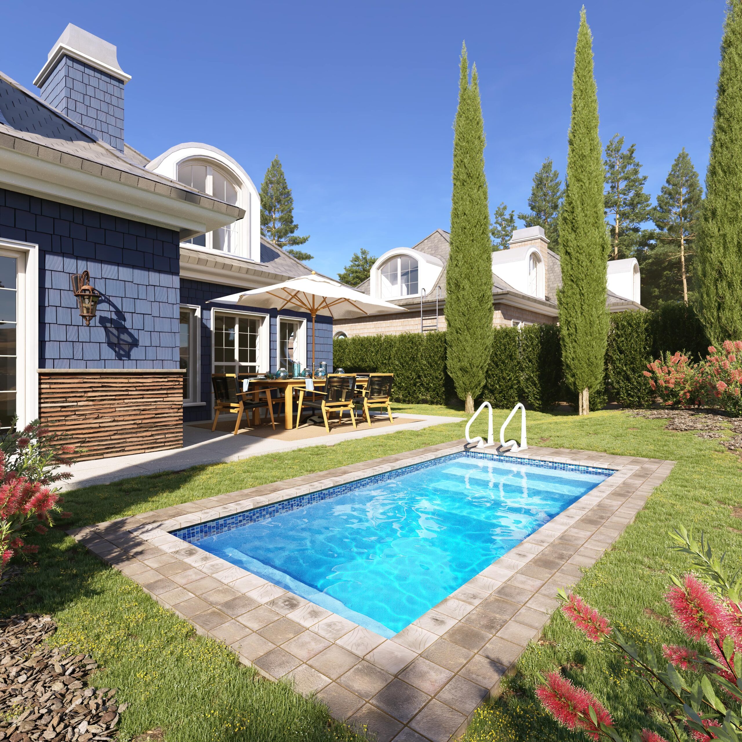 Family backyard fiberglass pool in Maple Ridge